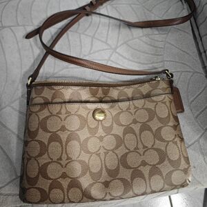 Coach Signature East West Pop Up Khaki Brown Crossbody Bag